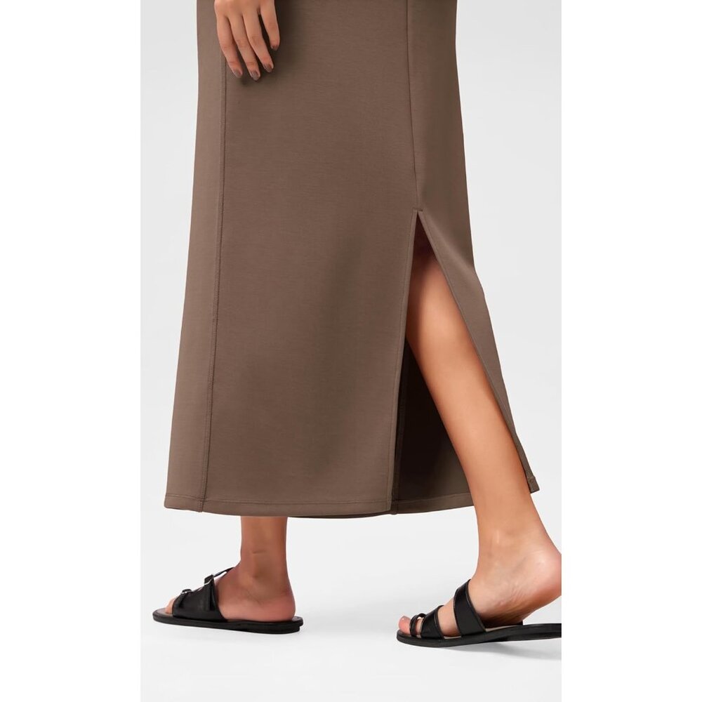 Women's Nutria Back Slit High Waist Casual Long Pencil Modal Soft Maxi Skirt - Picture 4 of 5